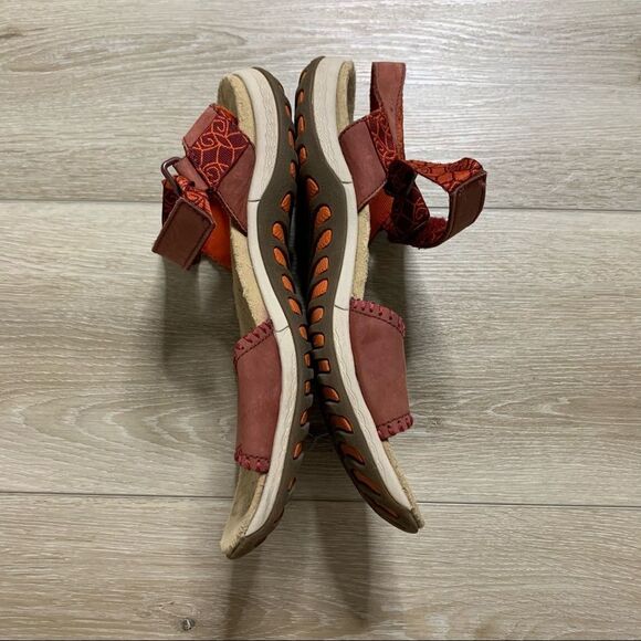 Merrel Strappy Jacardia Sandal Arch Support Dark Red & Orange 9 - Picture 3 of 8
